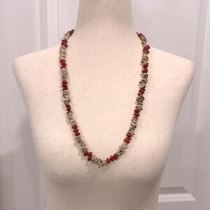 Handcrafted Red Bead/Seed and Shell Necklace